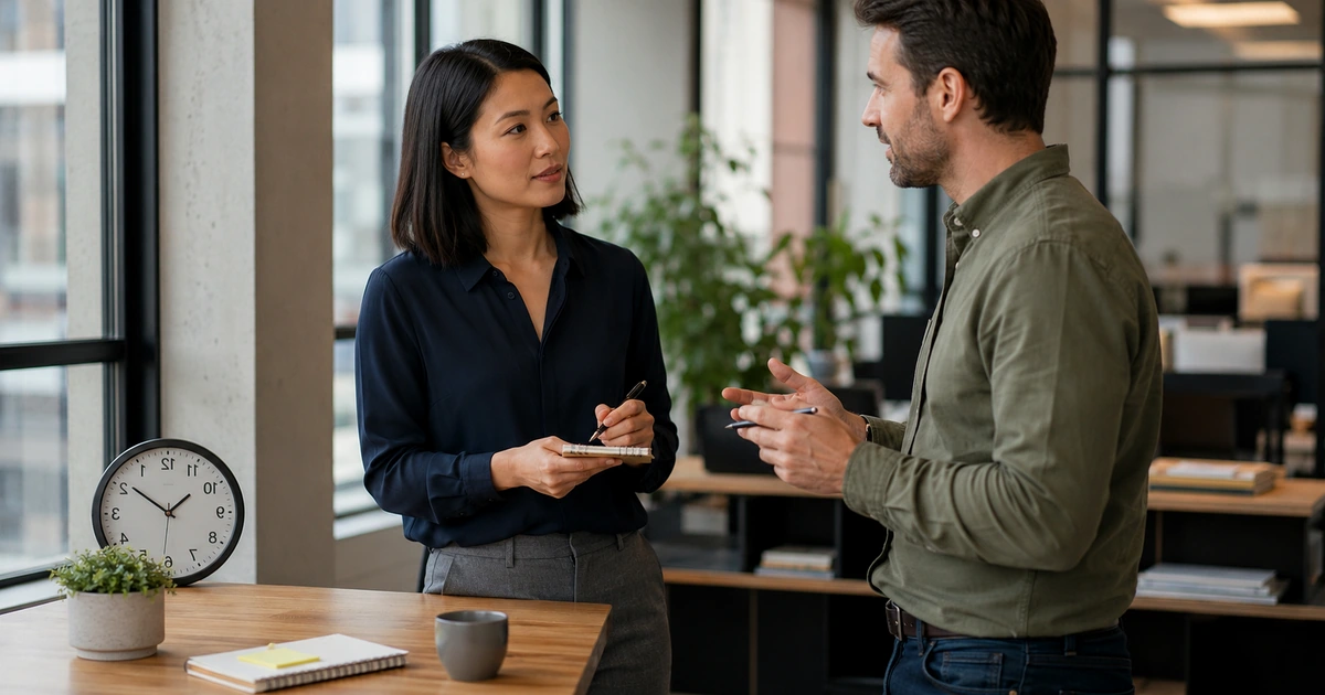 Professional prioritizing a workday using a simple time-based planning method.