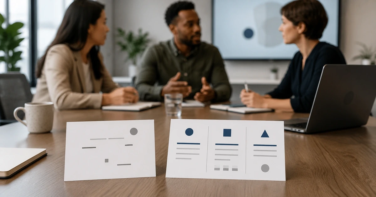 Unclear meeting invitation beside a simple agenda prepared for a focused workplace discussion.