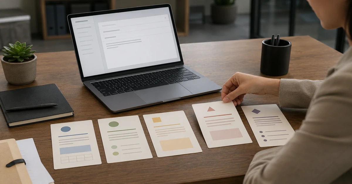Professional selecting from organized email templates for common workplace situations.