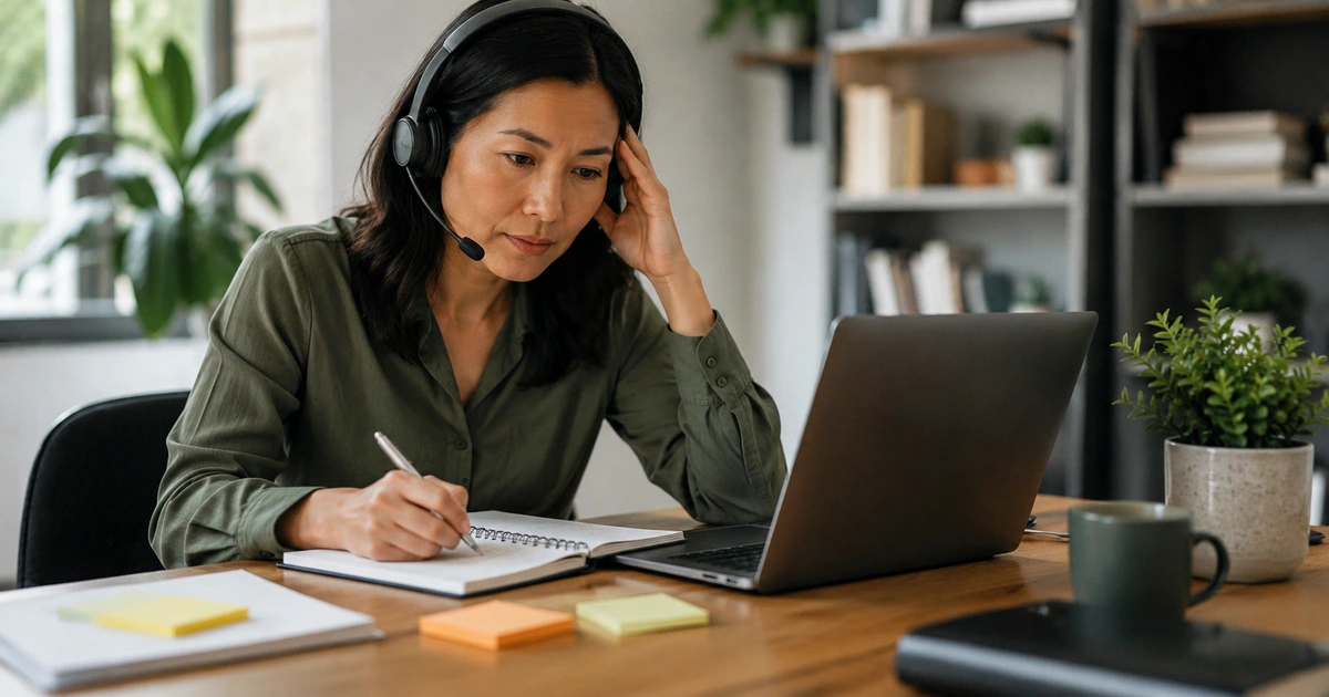 Professional writing a first practical AI work prompt during a focused laptop session.