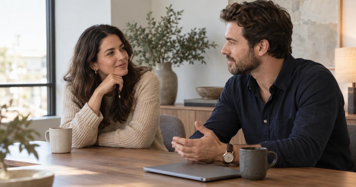 Adult colleagues planning a recurring deadline calendar together in a naturally lit office
